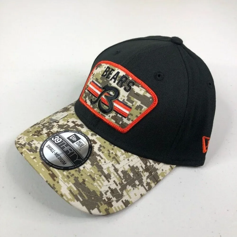 New Era Chicago Bears Salute To Service Hat Cap 39Thirty Flex S/M Black Camo NWT